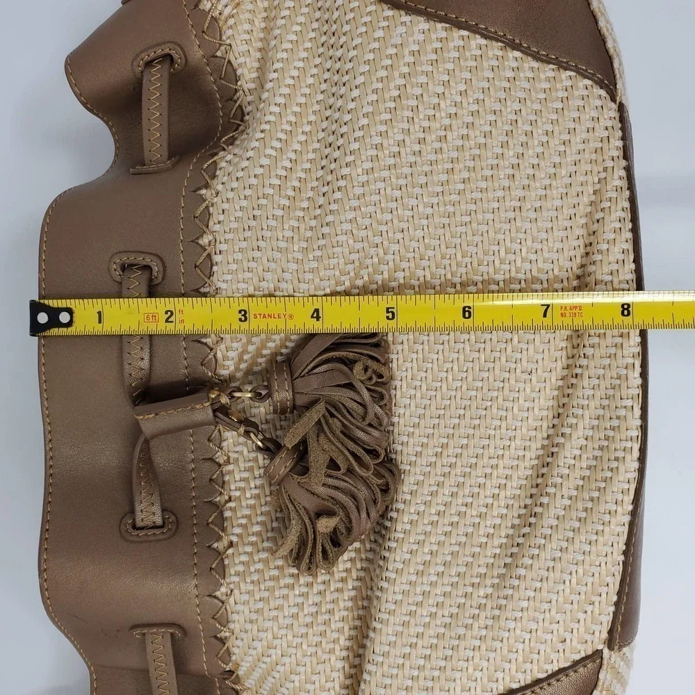 Cole Haan Saram Straw Braided Tote Bag with Tassels Shoulder Purse Boho Chic
